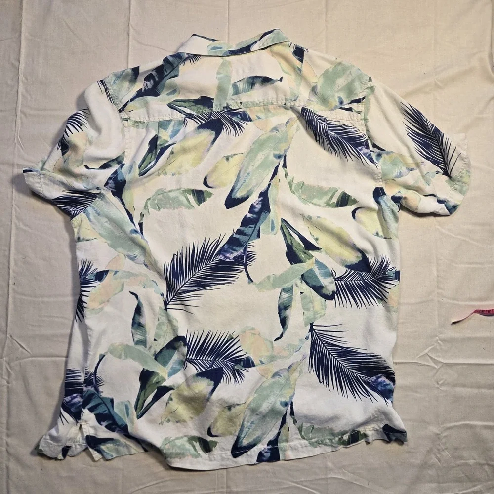 Tommy Bahama 100% Silk Floral Hawaiian Shirt Mens XL Short Sleeve White